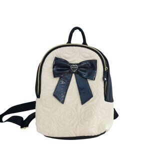 Betsey Johnson Black & White Quilted Flower Bow Backpack Purse